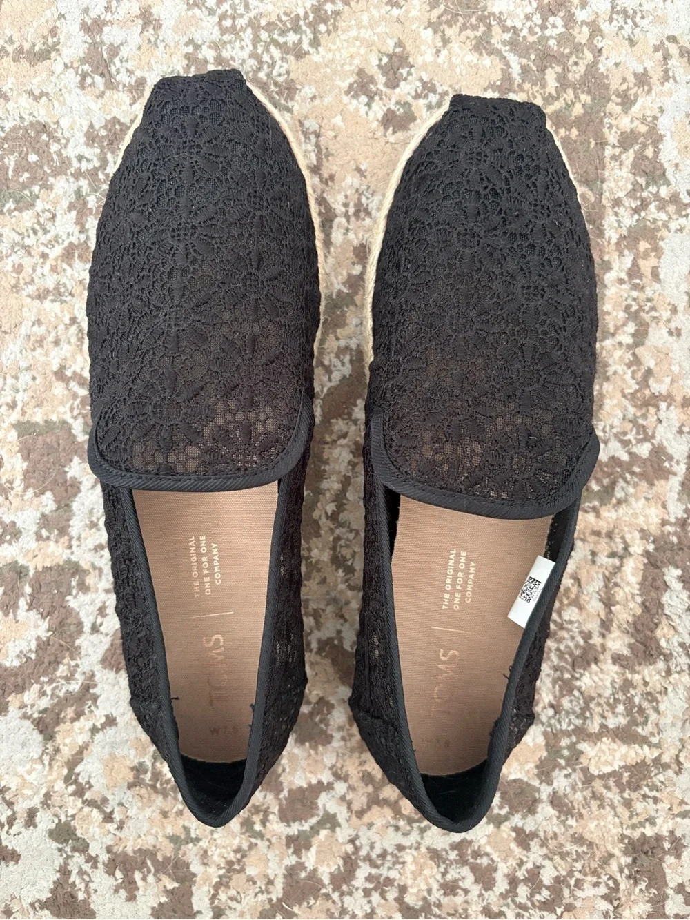 Toms Black Crochet Lace Espadrille Slip-Ons